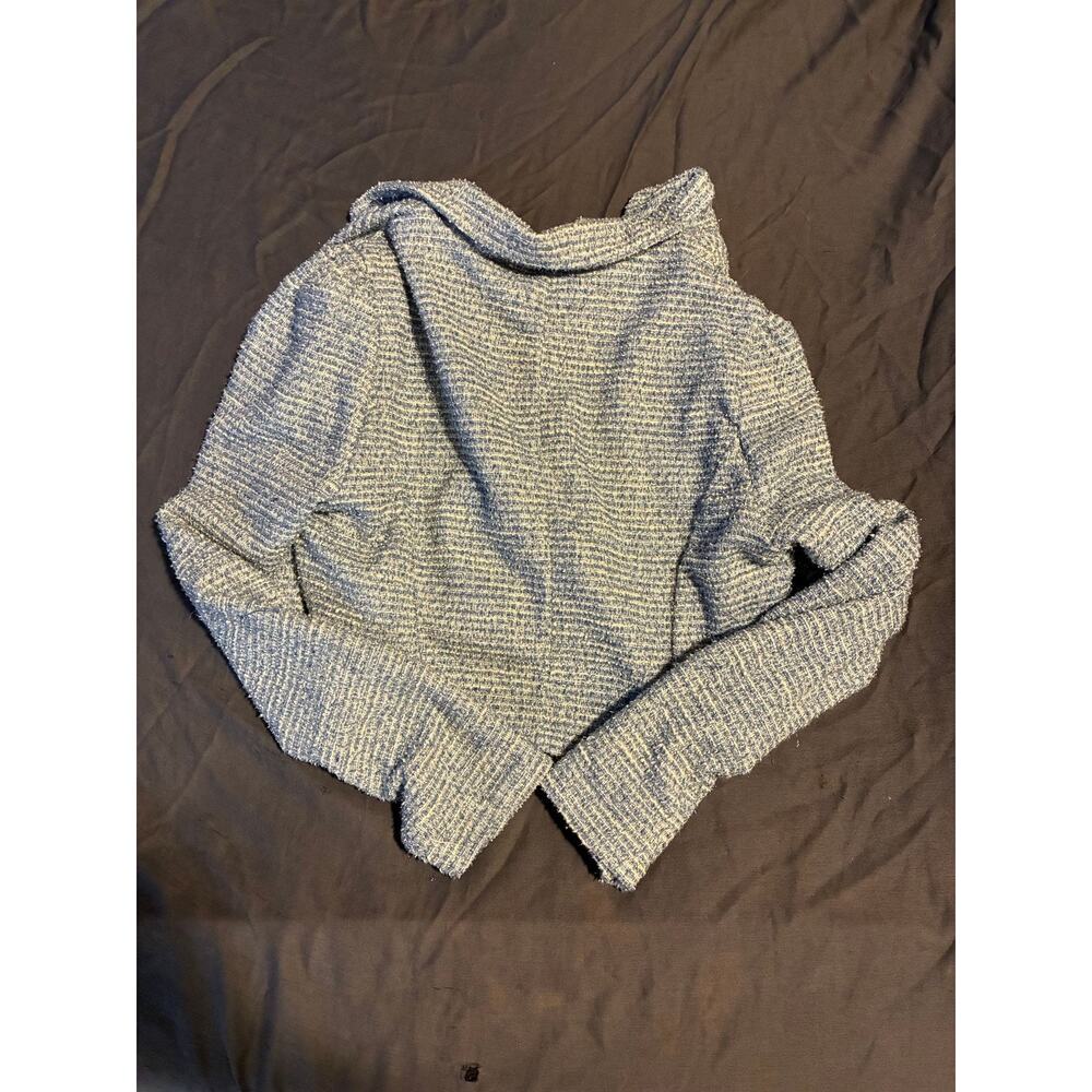 Haute Monde Jacket Womens L Cropped Boucle Tweed Button Long Sleeve Blue - Picture 2 of 3